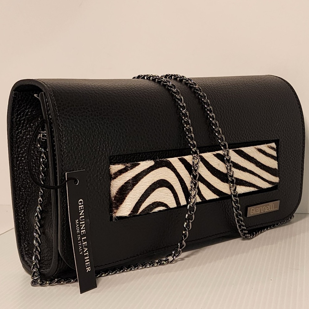 Giannelli Made in Italy Genuine Leather & Haircalf Embellished Clutch Handbag
